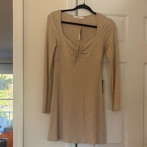 Lush Tan Long Sleeve Ribbed mini Dress